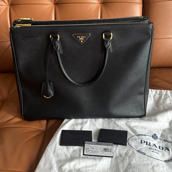 Large Prada Galleria Saffiano Leather Tote Bag - Black - Picture 1 of 6